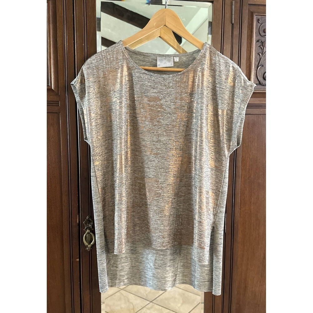 Dantelle Gold Shimmer Short Sleeve Long Back Tunic Top Sze M